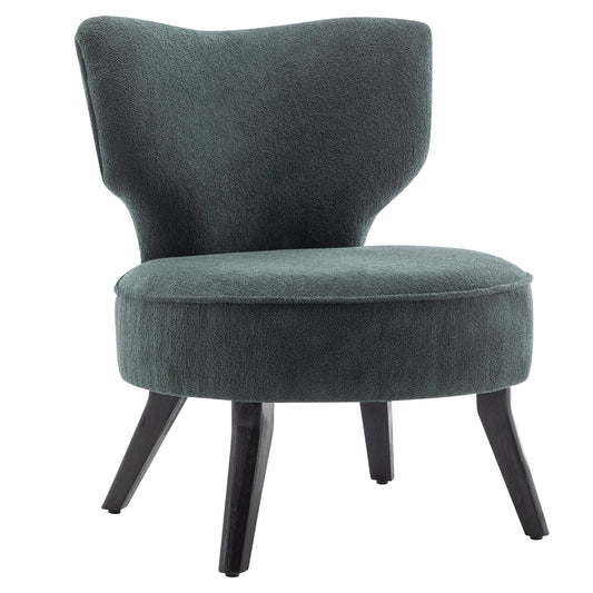 Teddy velvet Single accent chair, wooden legs, padded upholstery, High density foam, small modern armless chair, living room bedroom,DARK GREEN