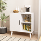 Wood Storage Cabinet, Modern Accent Buffet Cabinet, Free Standing Sideboard and Buffet Storage with Door and Shelves, Buffet Sideboard for Bedroom, Living Room, Kitchen or Hallway (White)