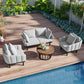 TOPMAX Luxury Modern 4-Piece Outdoor Iron Frame Conversation Set, Patio Chat Set with Acacia Wood Round Coffee Table for Backyard, Deck, Poolside, Indoor Use, Loveseat+Arm Chairs, Gray