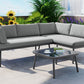 TOPMAX Modern Outdoor 3-Piece PE Rattan Sofa Set All Weather Patio Metal Sectional Furniture Set with Cushions and Glass Table for Backyard, Poolside, Garden, Gray,L-Shaped
