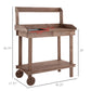 Outsunny 36'' Wooden Potting Bench Work Table with 2 Removable Wheels, Sink, Drawer & Large Storage Spaces, Brown