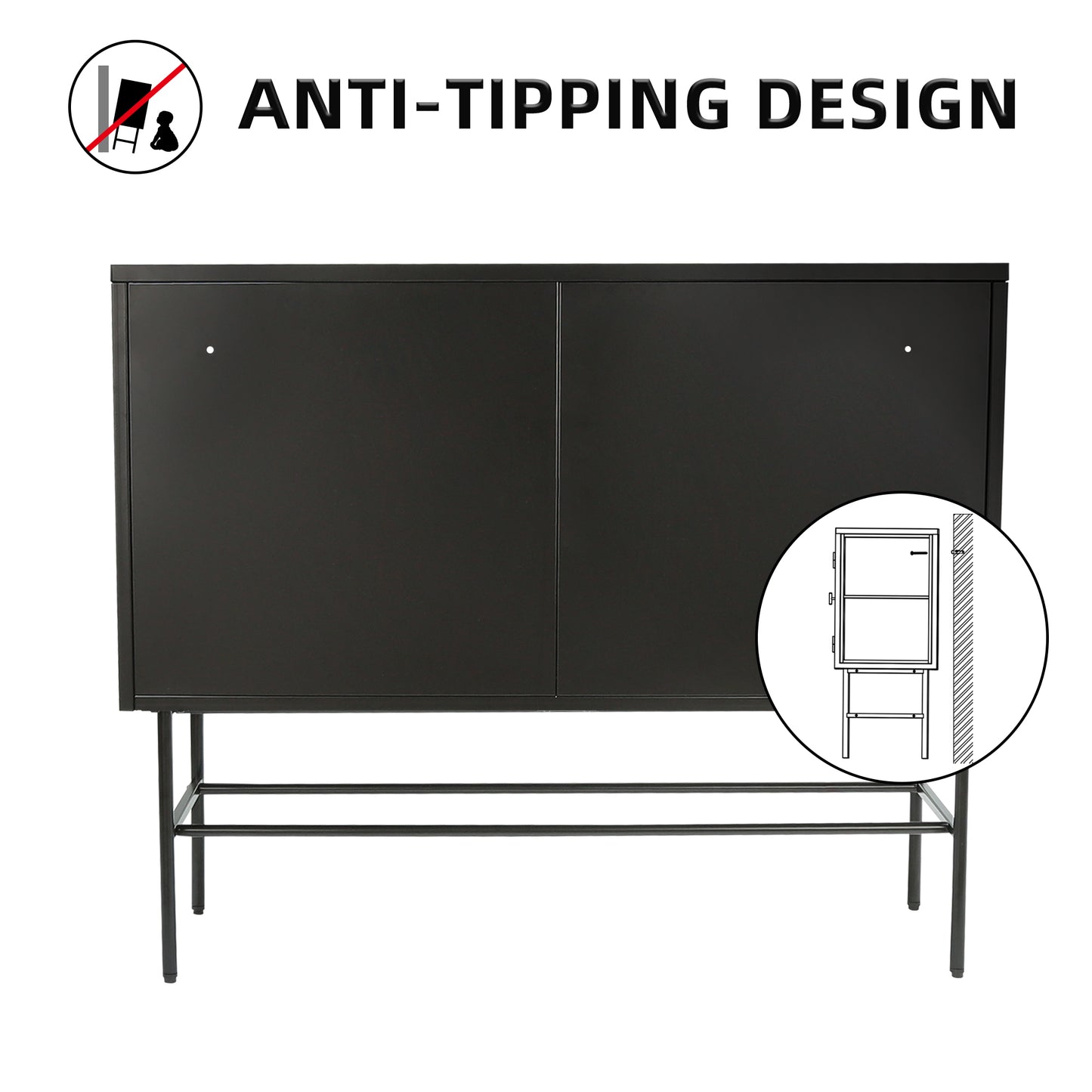 Retro Style Console Table Simple Modern Sideboard Storage Cabinet  with Detachable Wide Shelves for Entryway Living Room Bathroom Dining Room BLACK