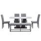 63" Modern Style 6-piece Dining Table with 4 Chairs & 1 Bench, Table with Marbled Veneers Tabletop and V-shaped Table Legs (White)