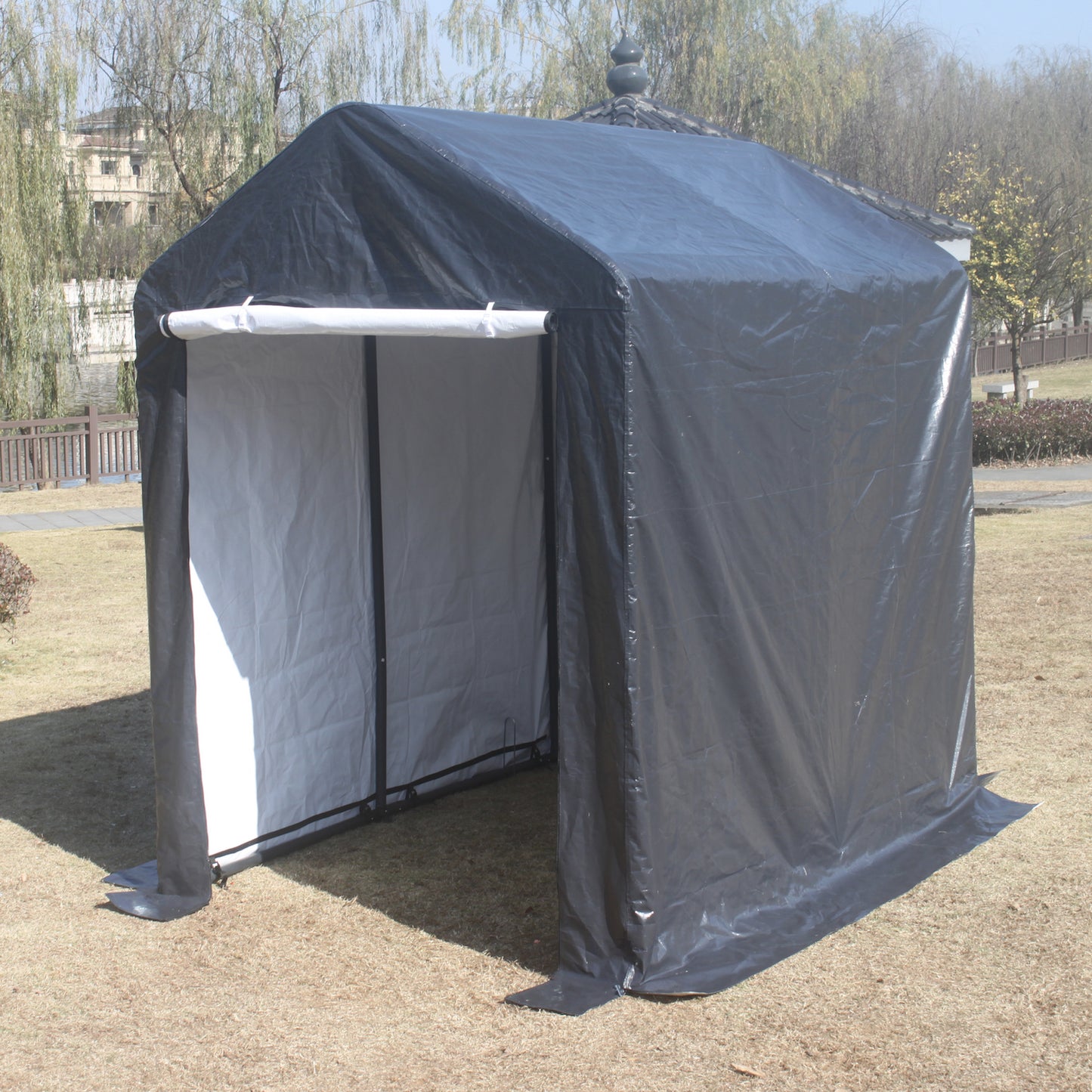 6x8ft heavy duty outdoor storage shed outdoor garage for motorcyle,bike, garden tools, ATV, grey