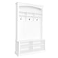 ON-TREND 47.2'' Wide Hall Tree with Bench and Shoe Storage, Multi-functional Storage Bench with 3 Hanging Hooks & Open Storage Space, Rectangle Storage & Shelves Coat Rack for Hallway, White