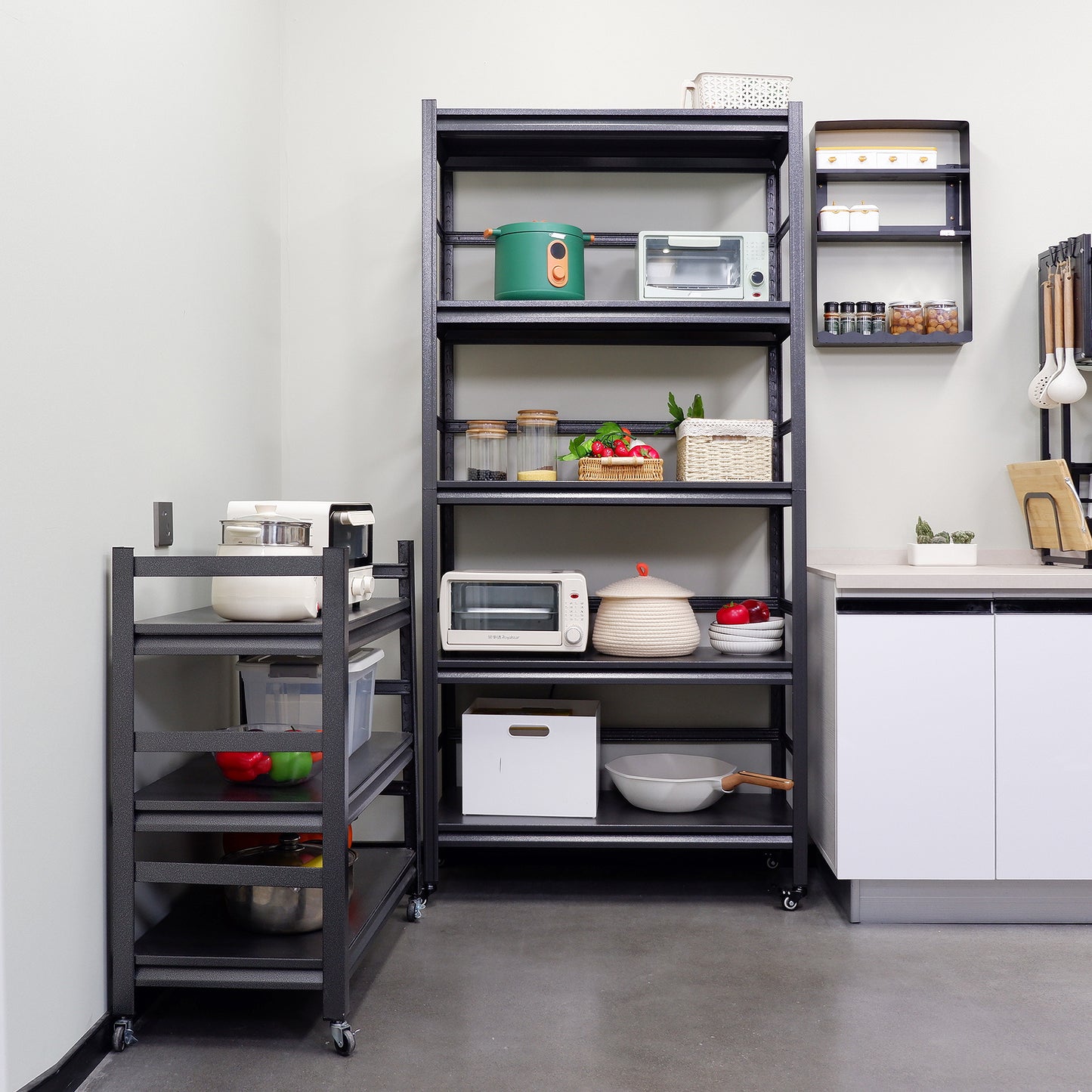 63"H Storage Shelves - Heavy Duty Metal Shelving Unit Adjustable 5-Tier Pantry Shelves with Wheels Load 1750LBS Kitchen Shelf Garage Storage