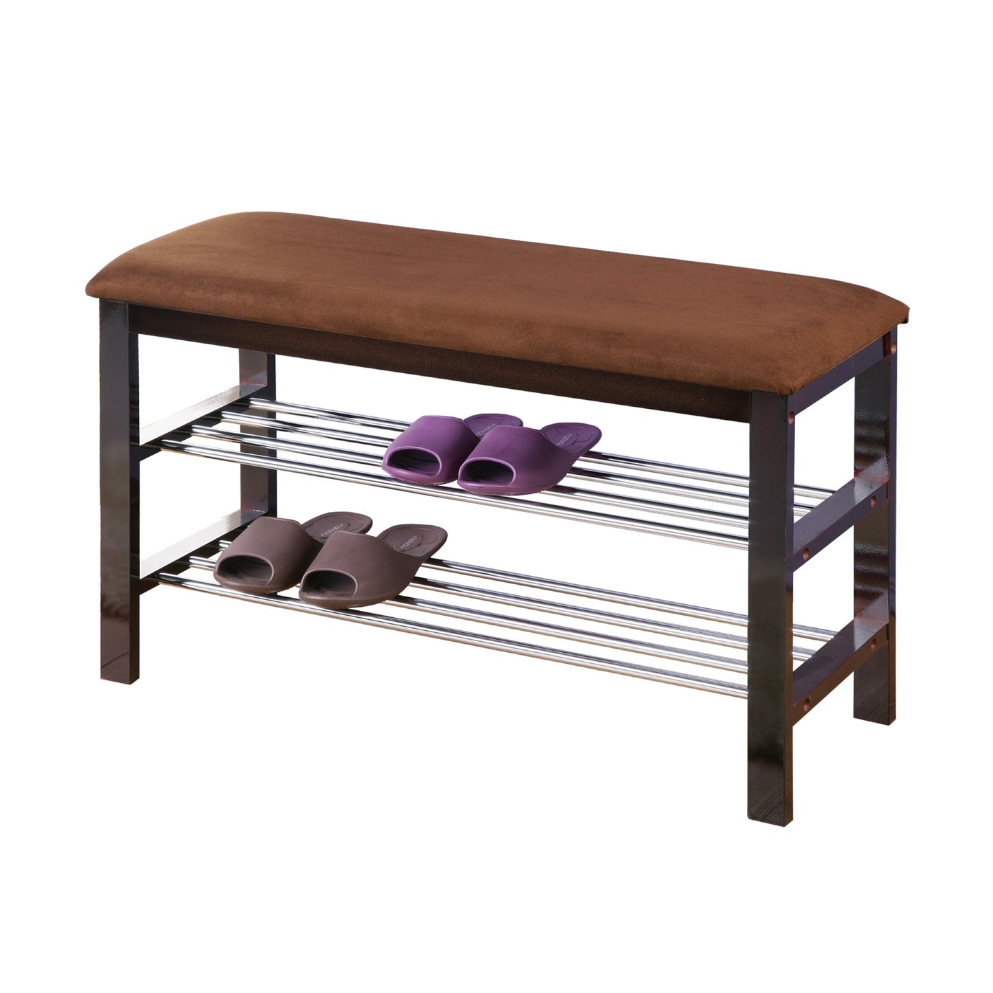 Wood Shoe Bench with Chocolate Microfiber Seat, Espresso