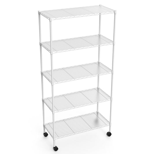 5 Tier Shelf Wire Shelving Unit, NSF Heavy Duty Wire Shelf Metal Large Storage Shelves Height Adjustable Utility for Garage Kitchen Office Commercial Shelving Steel Layer Shelf - White