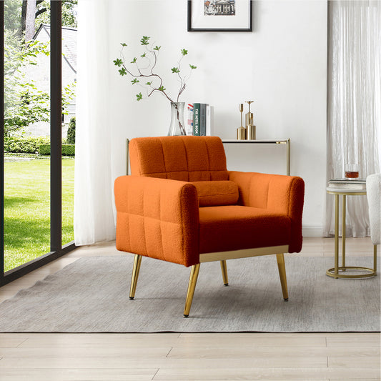 Accent Chair Modern Teddy Comfy Chair with Golden Metal Legs Lounge Chair Living Room Bedroom Reading Armchair , Orange