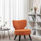 Teddy velvet Single accent chair, wooden legs, padded upholstery, High density foam, small modern armless chair, living room bedroom, ORANGE