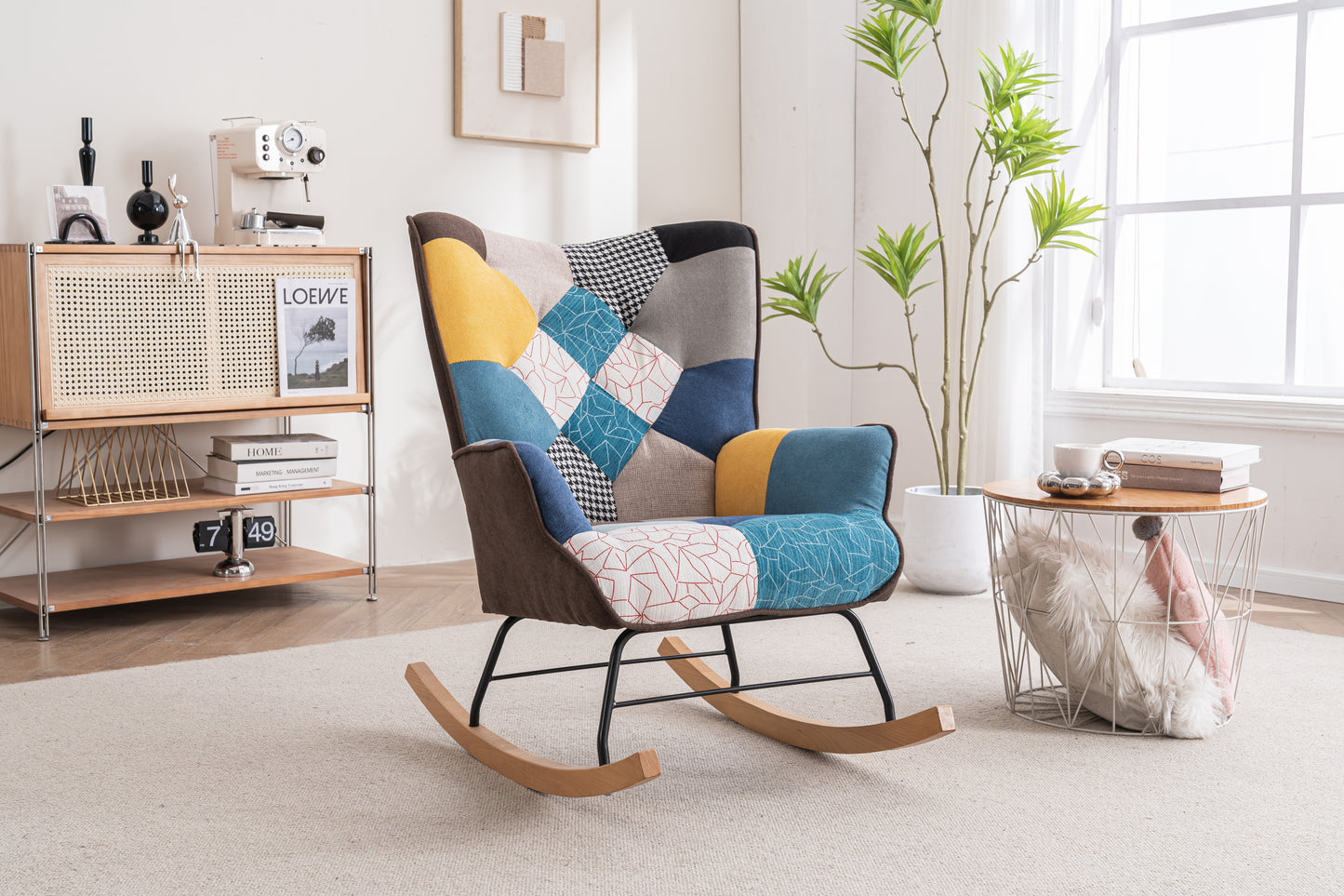 Modern Accent Rocking Chair, Upholstered Kids Glider Rocking Chair for Infants and Children,  Comfort Arm Rocker, Lounge Armchair for Living Room