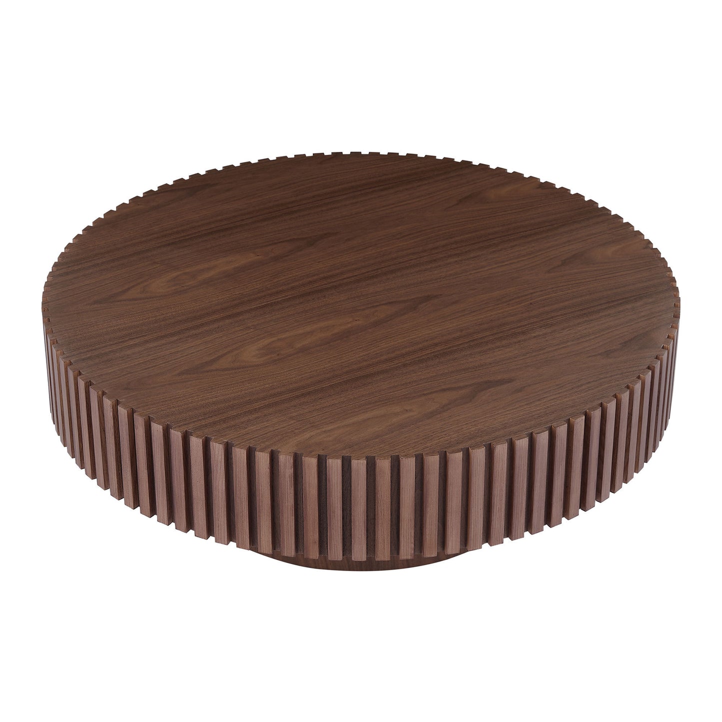 31.49'' Round Coffee Table Small Coffee Table for Apartment, Modern Living Room Coffee Table with Sturdy Pedestal,WALNUT