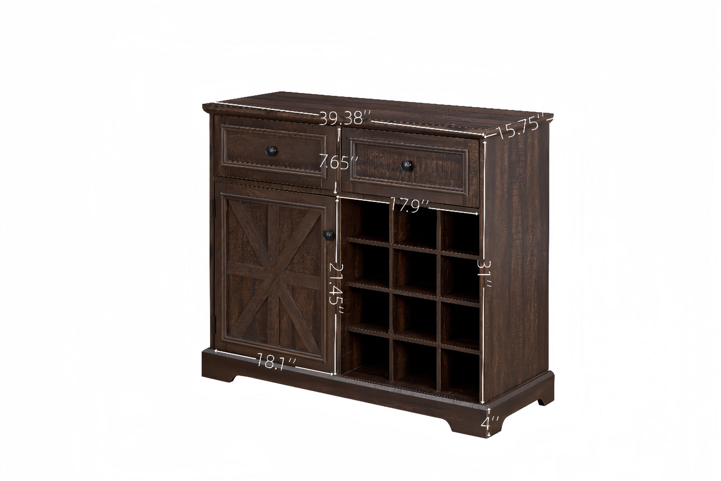 Farmhouse Buffet Cabinet with Storage Sideboard with 2 Drawers, Wine Bar Cabinet with Removable Wine Racks Storage Shelves, Liquor Coffee Bar Cupboard for Kitchen, Dining Room, Espresso L39.37''*W15.7