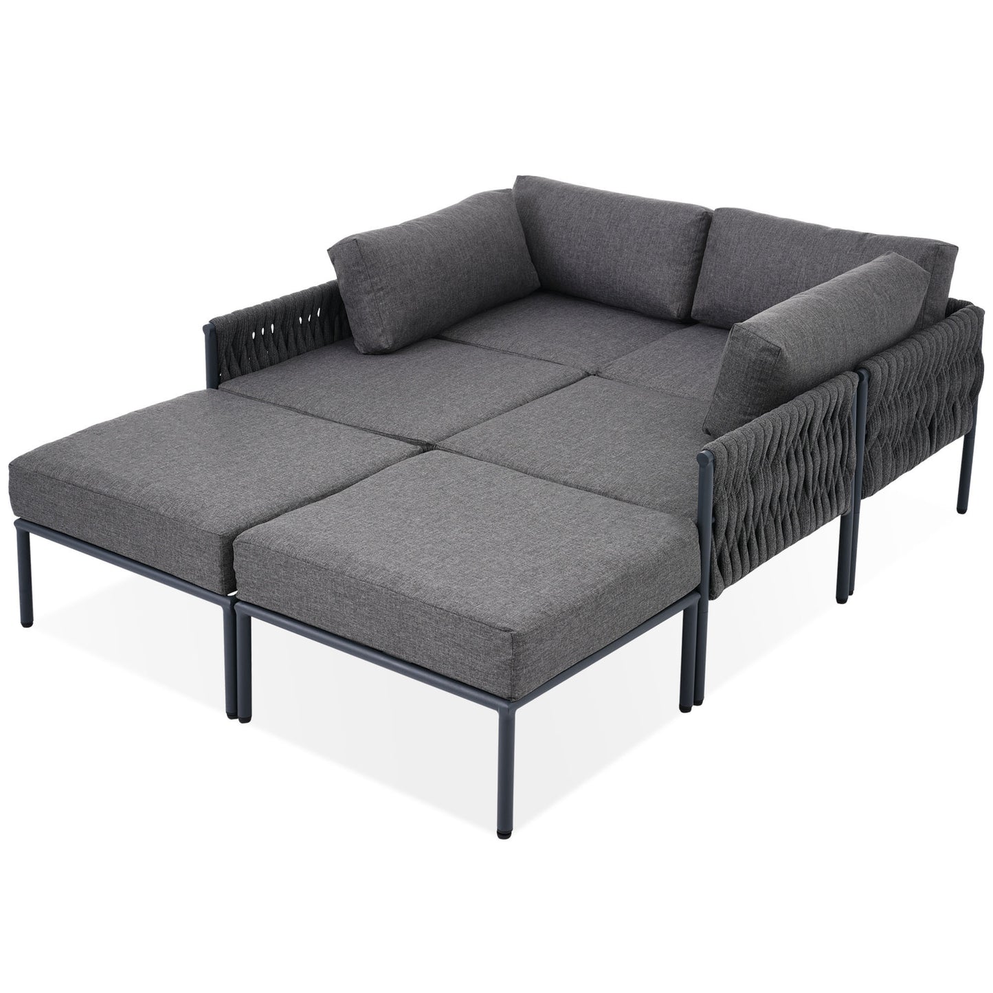 GO 6-Pieces Aluminum Patio Furniture Set, Modern Metal Outdoor Conversation Set Sectional Sofa With Removable Olefin Extra Thick Cushions 5.9" Cushion, Grey