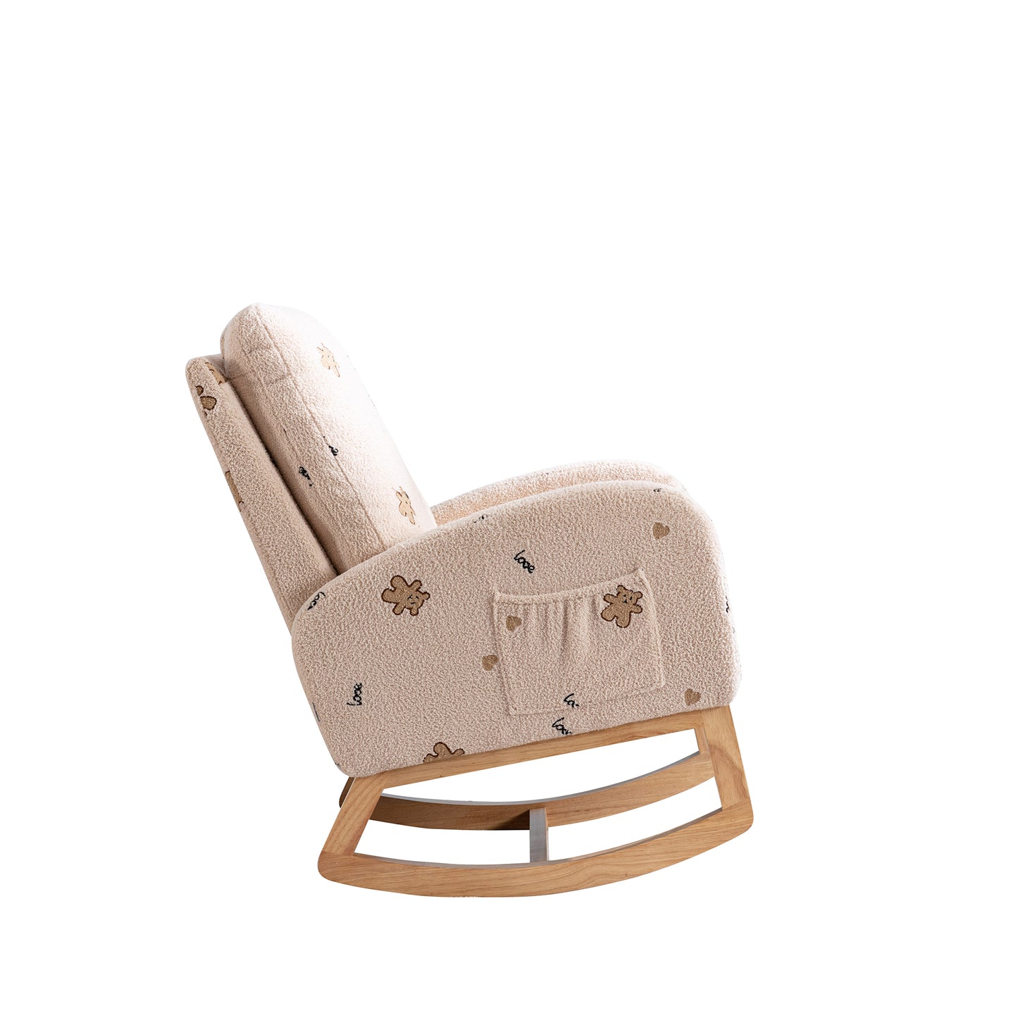 26.8"W Modern Rocking Chair for Nursery, Mid Century Accent Rocker Armchair With Side Pocket, Upholstered High Back Wooden Rocking Chair for Living Room Baby Kids Room Bedroom, Beige Boucle