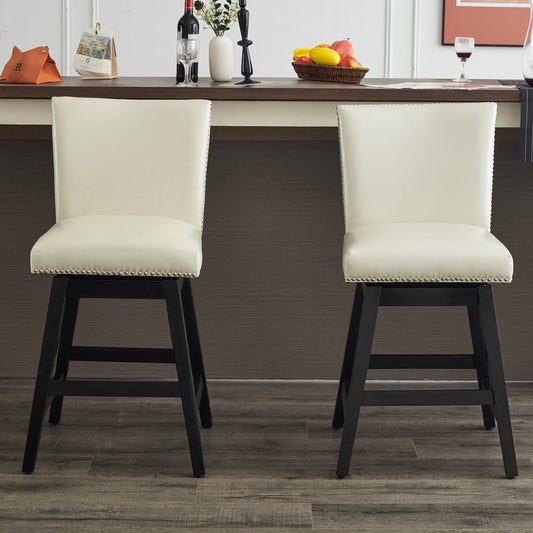 26" Upholstered Swivel Bar Stools Set of 2, Modern PU Leather High Back Counter Stools with Nail Head Design and Wood Frame