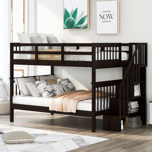 Stairway Full-Over-Full Bunk Bed with Storage and Guard Rail for Bedroom, Dorm, Espresso (OLD SKU:LP000110AAP)