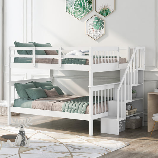 Stairway Full-Over-Full Bunk Bed with Storage and Guard Rail for Bedroom, Dorm, White color(OLD SKU :LP001110AAK)