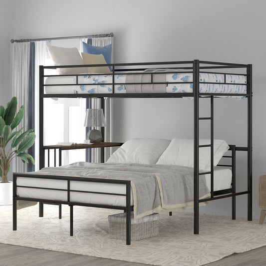 Twin Over Full Metal Bunk Bed with Desk, Ladder and Quality Slats for Bedroom, Metallic Black（OLD SKU :LP000092AAB）