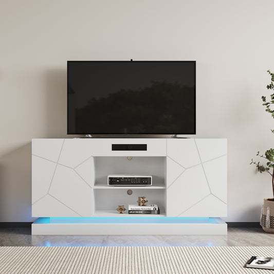 TV Cabinet , TV Stand with bluetooth speaker , Modern LED TV Cabinet with Storage Drawers, Living Room Entertainment Center Media Console Table