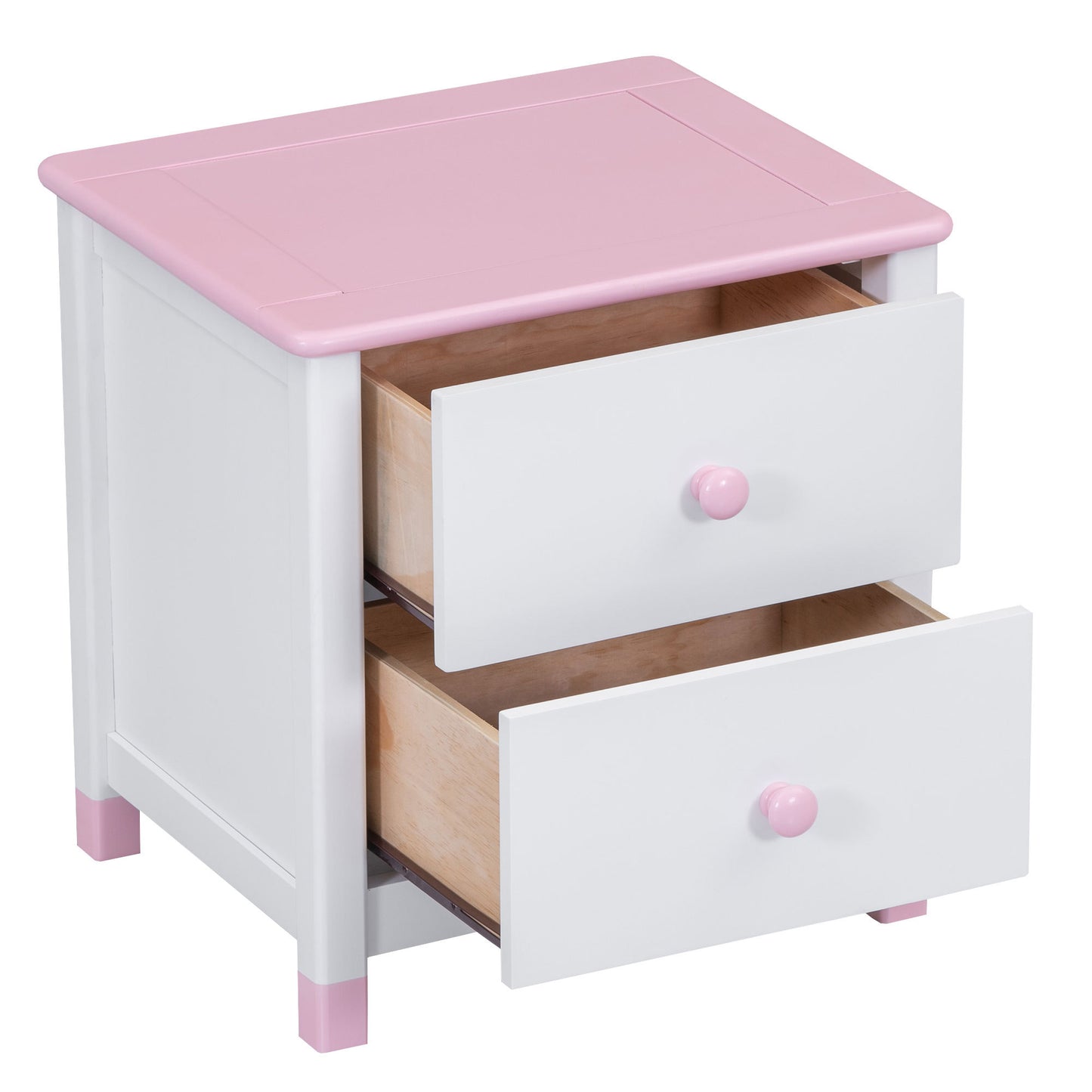 3-Pieces Bedroom Sets Twin Size Platform Bed with Nightstand and Storage dresser,White+Pink