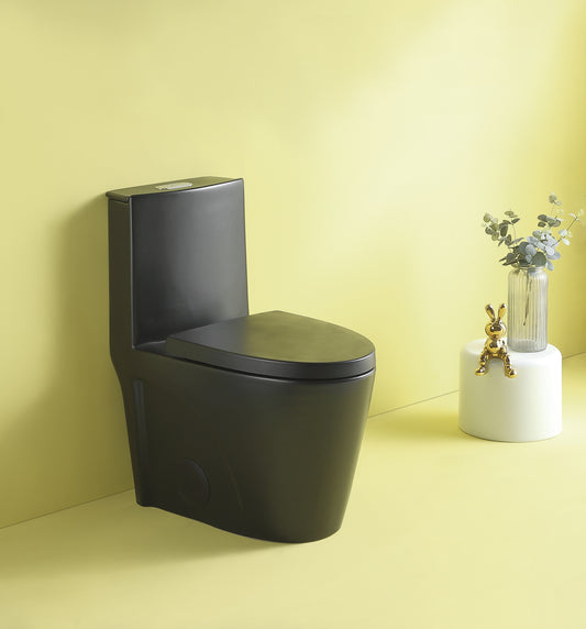 15 5/8 Inch 1.1/1.6 GPF Dual Flush 1-Piece Elongated Toilet with Soft-Close Seat - Matte Black 23T01-MB