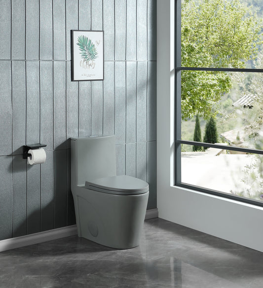 15 5/8 Inch 1.1/1.6 GPF Dual Flush 1-Piece Elongated Toilet with Soft-Close Seat - Light Grey 23T01-LG