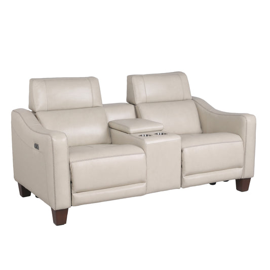 Transitional Dual-Power Leather Loveseat - Ivory Color, High-Leg Design, Wall-Saver Reclining - Matching Sofa and Recliner Available, Hidden Storage