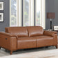 Dual-Power Leather Reclining Sofa - Articulating Power Headrest, Padded Armrest - Coach Colored, Luxurious Comfort