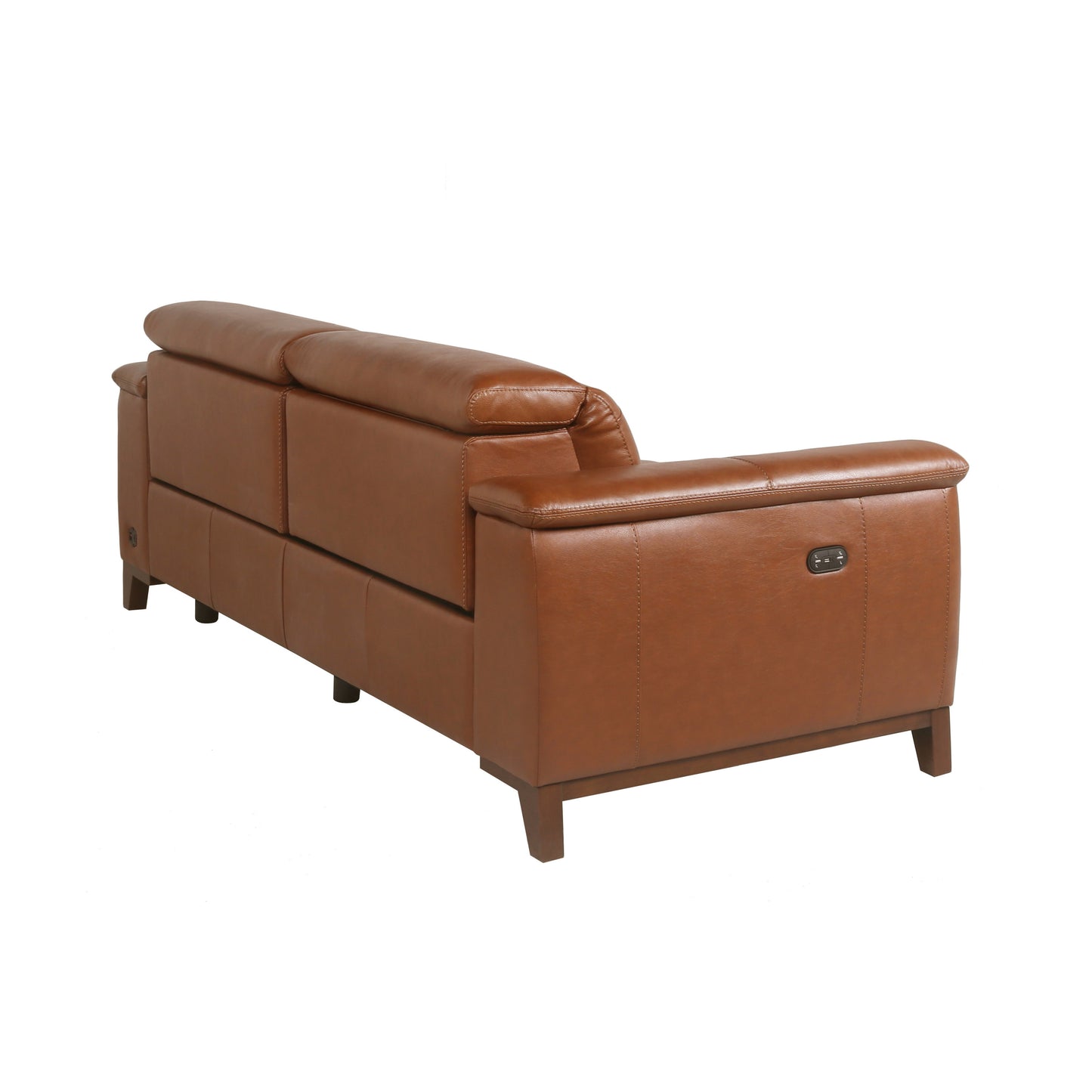 Dual-Power Leather Reclining Sofa - Articulating Power Headrest, Padded Armrest - Coach Colored, Luxurious Comfort