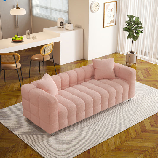 80" pink fleece Sofa for living room bedroom  includes two pillows