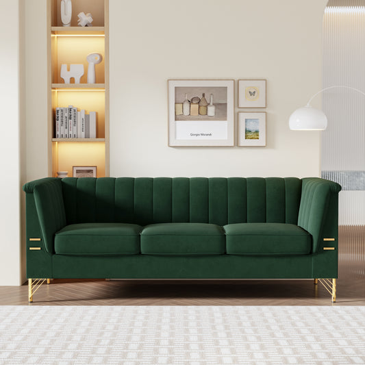 FX-P82-GR(sofa)-82.67'' W Velvet Sofa, Mid-Century Sofa Furniture Chesterfield Couch for Living Room (Sofa, Green)
