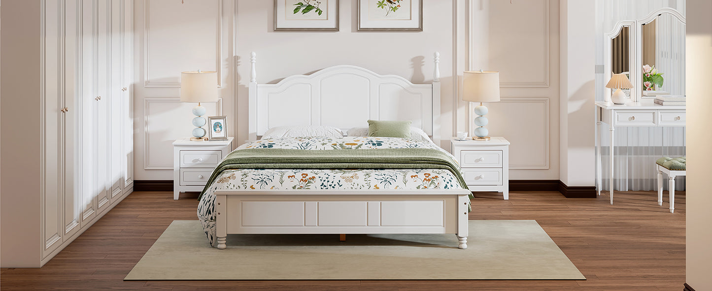 3-Pieces Bedroom Sets,Queen Size Wood Platform Bed  and Two Nightstands-White
