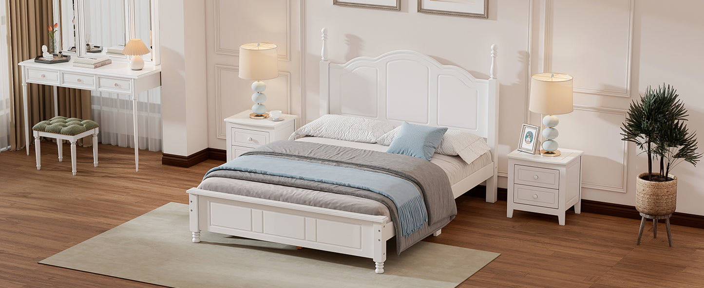 3-Pieces Bedroom Sets,Full Size Wood Platform Bed and Two Nightstands-White