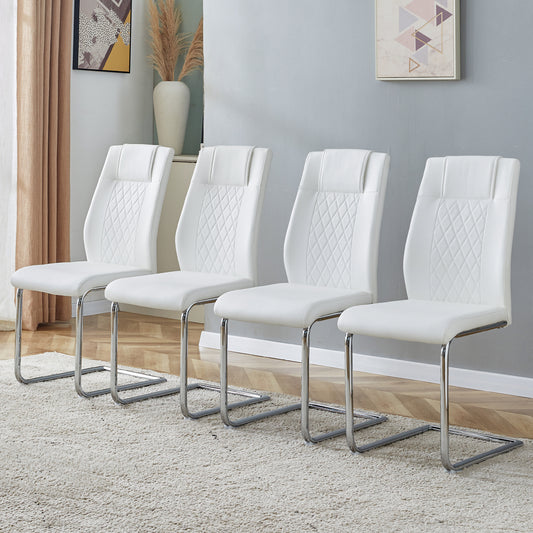 Modern Dining Chairs with Faux Leather Padded Seat Dining Living Room Chairs Upholstered Chair with Metal Legs Design for Kitchen, Living, Bedroom, Dining Room Side Chairs Set of 4 (White+PU )C-001