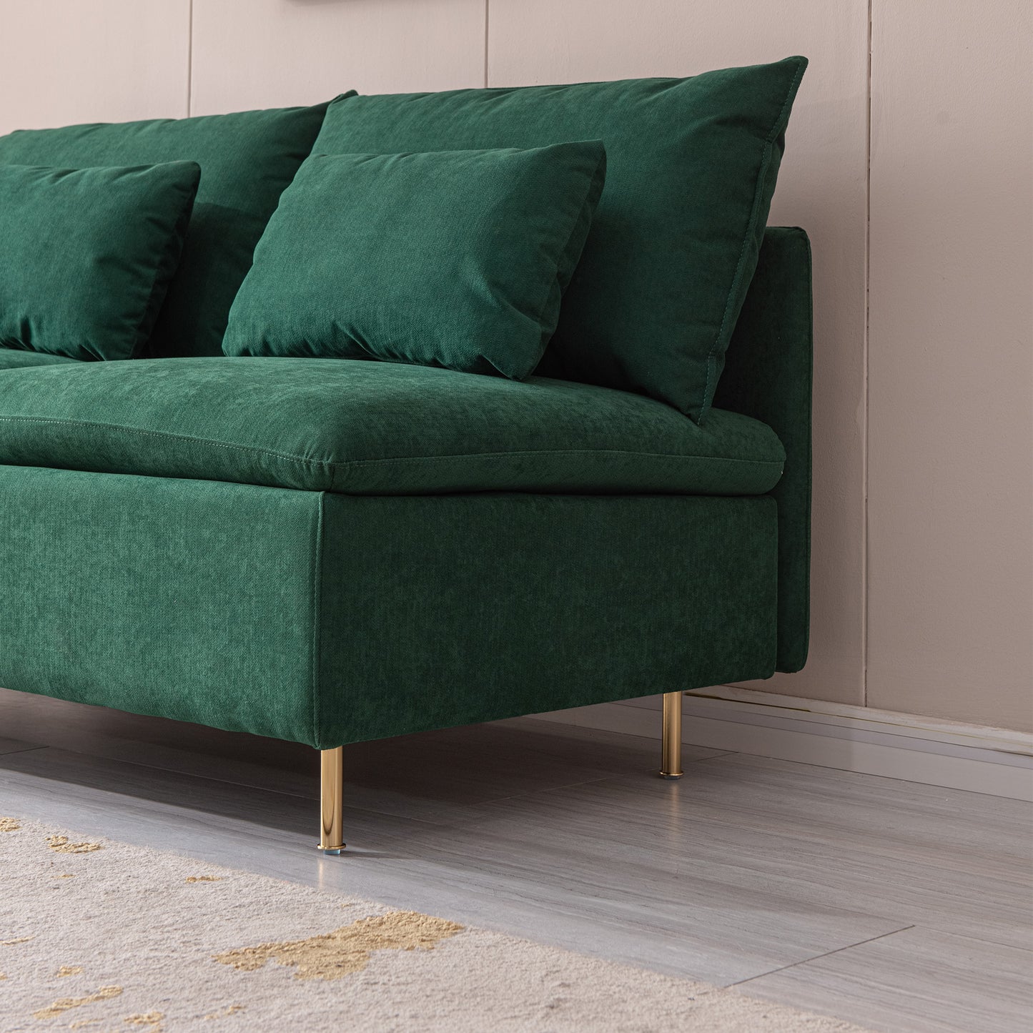 Modern Armless Loveseat Couch,Armless Settee Bench, Emerald Cotton Linen-59.8''