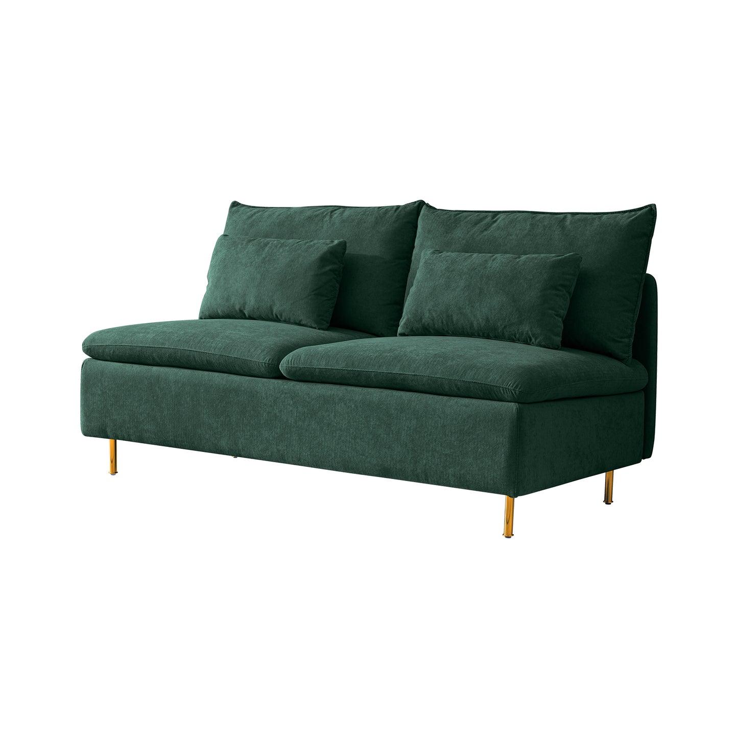 Modern Armless Loveseat Couch,Armless Settee Bench, Emerald Cotton Linen-59.8''