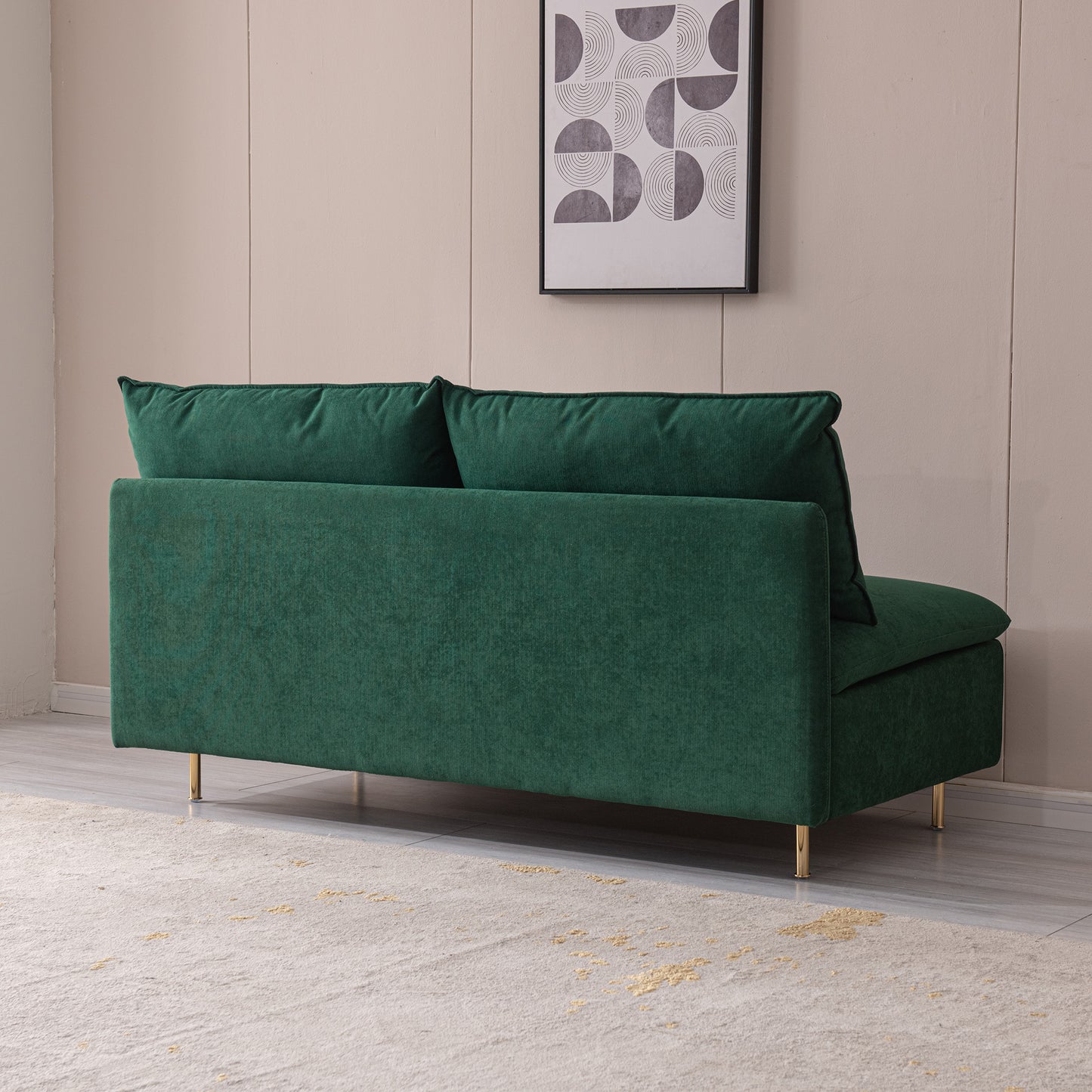 Modern Armless Loveseat Couch,Armless Settee Bench, Emerald Cotton Linen-59.8''