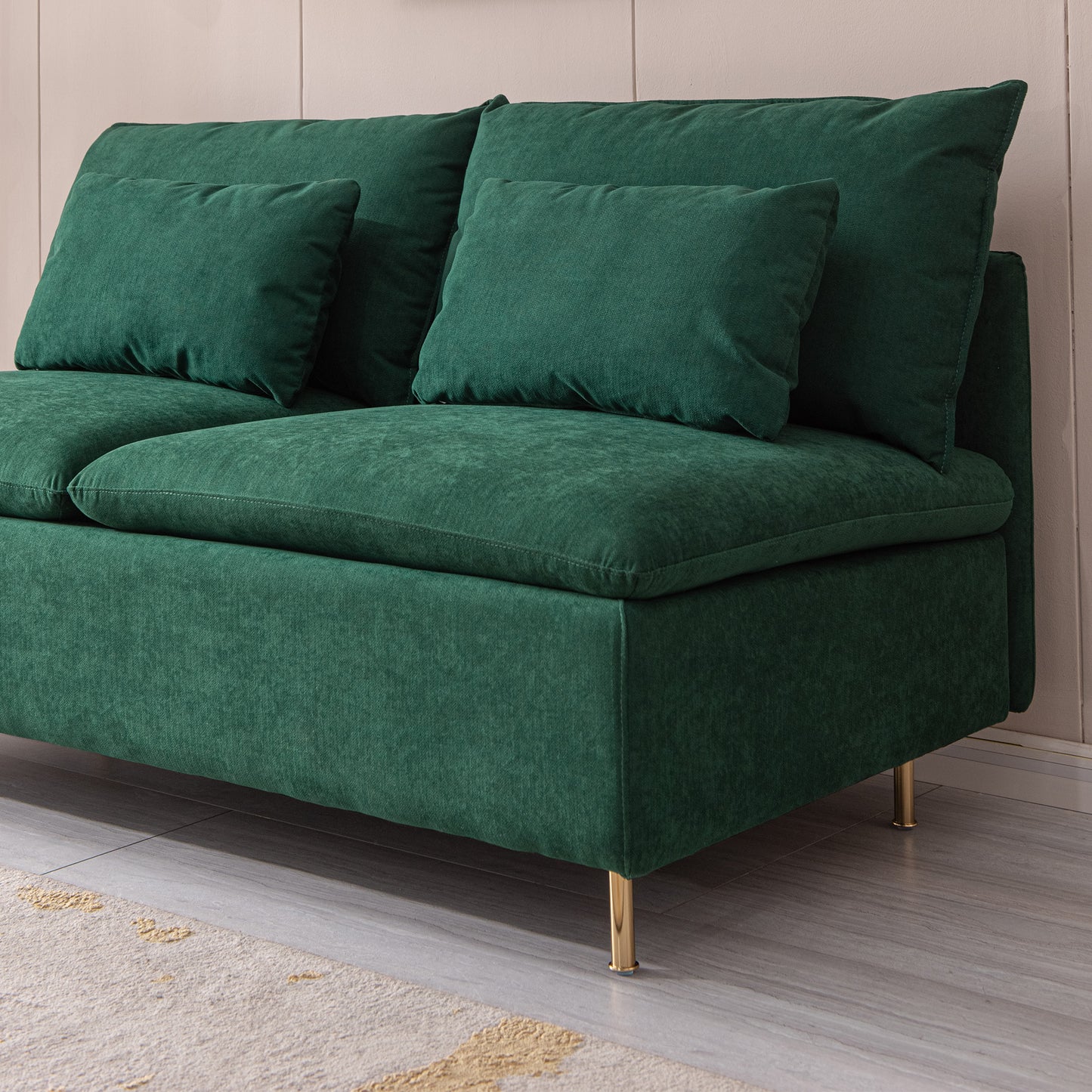 Modern Armless Loveseat Couch,Armless Settee Bench, Emerald Cotton Linen-59.8''