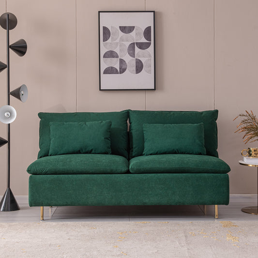 Modern Armless Loveseat Couch,Armless Settee Bench, Emerald Cotton Linen-59.8''