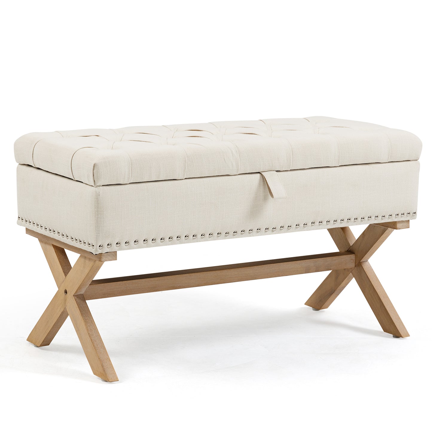 35 Inch Storage Ottoman, Button-Tufted Ottoman Linen Storage Bench, Ottoman with Storage