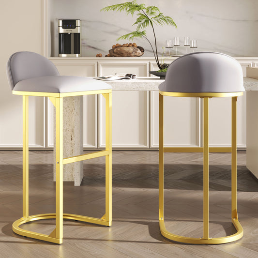30" Counter Height Bar Stools Set of 2, Bar Stools with Back and Gold Metal Frame, Modern Luxury Bar Stools with Footrest, Upholstered Velvet Counter Stool Chairs for Kitchen Island
