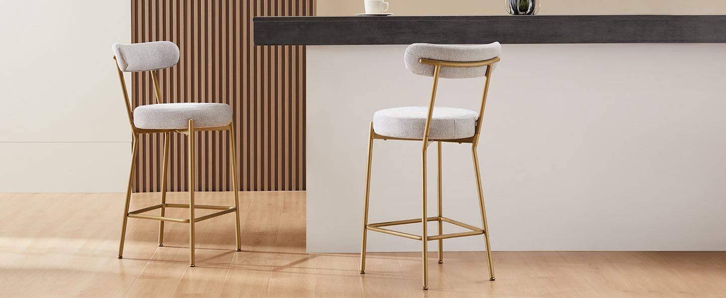 25" Modern Gold Bar Stools Set of 2 Counter Height Bar Stools for Kitchen Counter Upholstered Sherpa Counter Stools with Backs Kitchen Island Stool