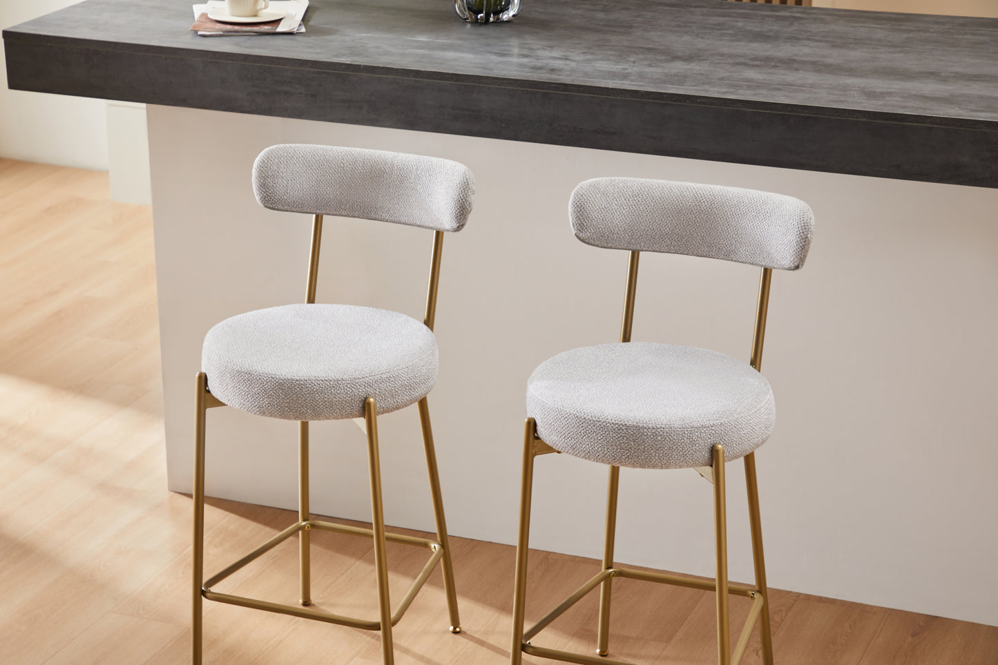 25" Modern Gold Bar Stools Set of 2 Counter Height Bar Stools for Kitchen Counter Upholstered Sherpa Counter Stools with Backs Kitchen Island Stool