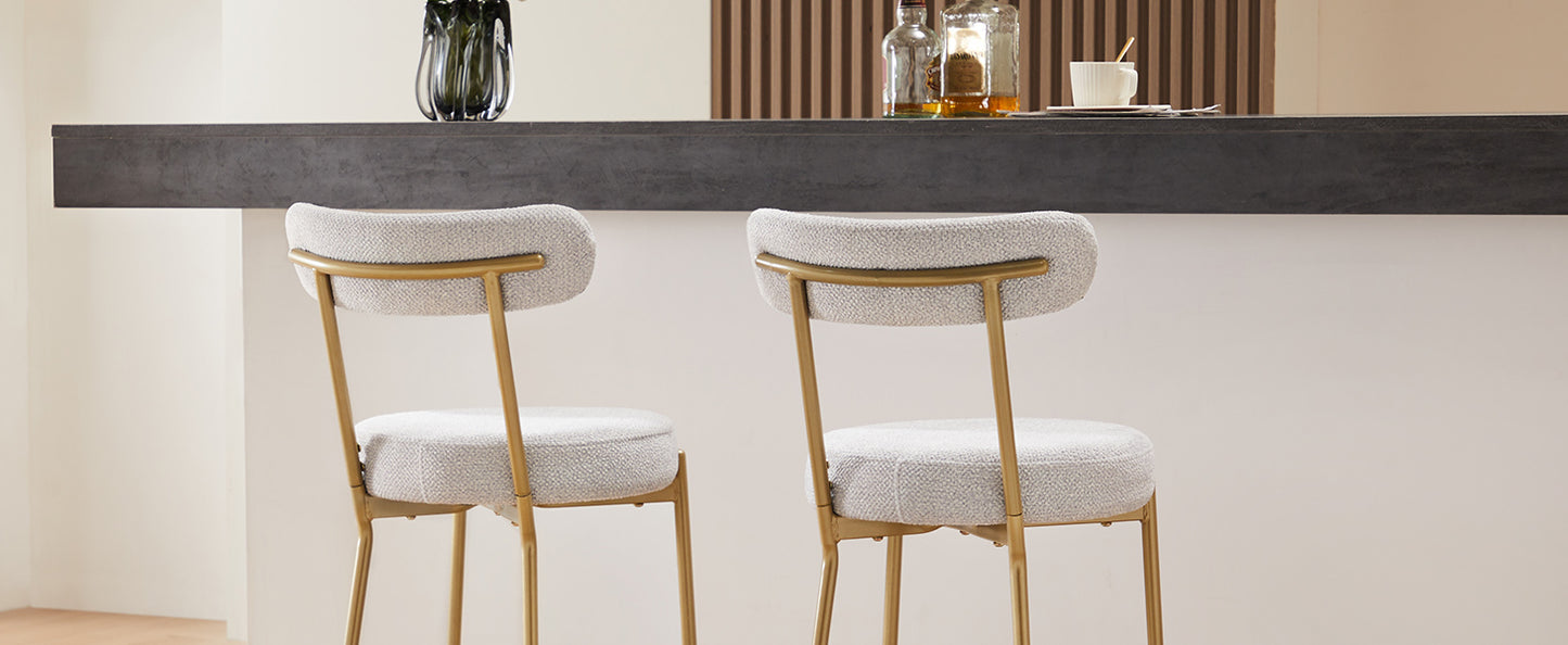 25" Modern Gold Bar Stools Set of 2 Counter Height Bar Stools for Kitchen Counter Upholstered Sherpa Counter Stools with Backs Kitchen Island Stool