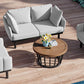 TOPMAX Luxury Modern 4-Piece Outdoor Iron Frame Conversation Set, Patio Chat Set with Acacia Wood Round Coffee Table for Backyard, Deck, Poolside, Indoor Use, Loveseat+Arm Chairs, Gray