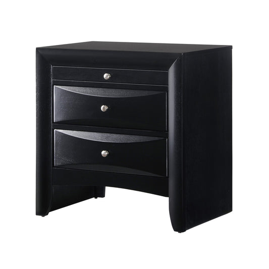 1Pc Contemporary 2 Drawer Nightstand End Table Jewelry Tray Black Finish Solid Wood Wooden Bedroom Furniture