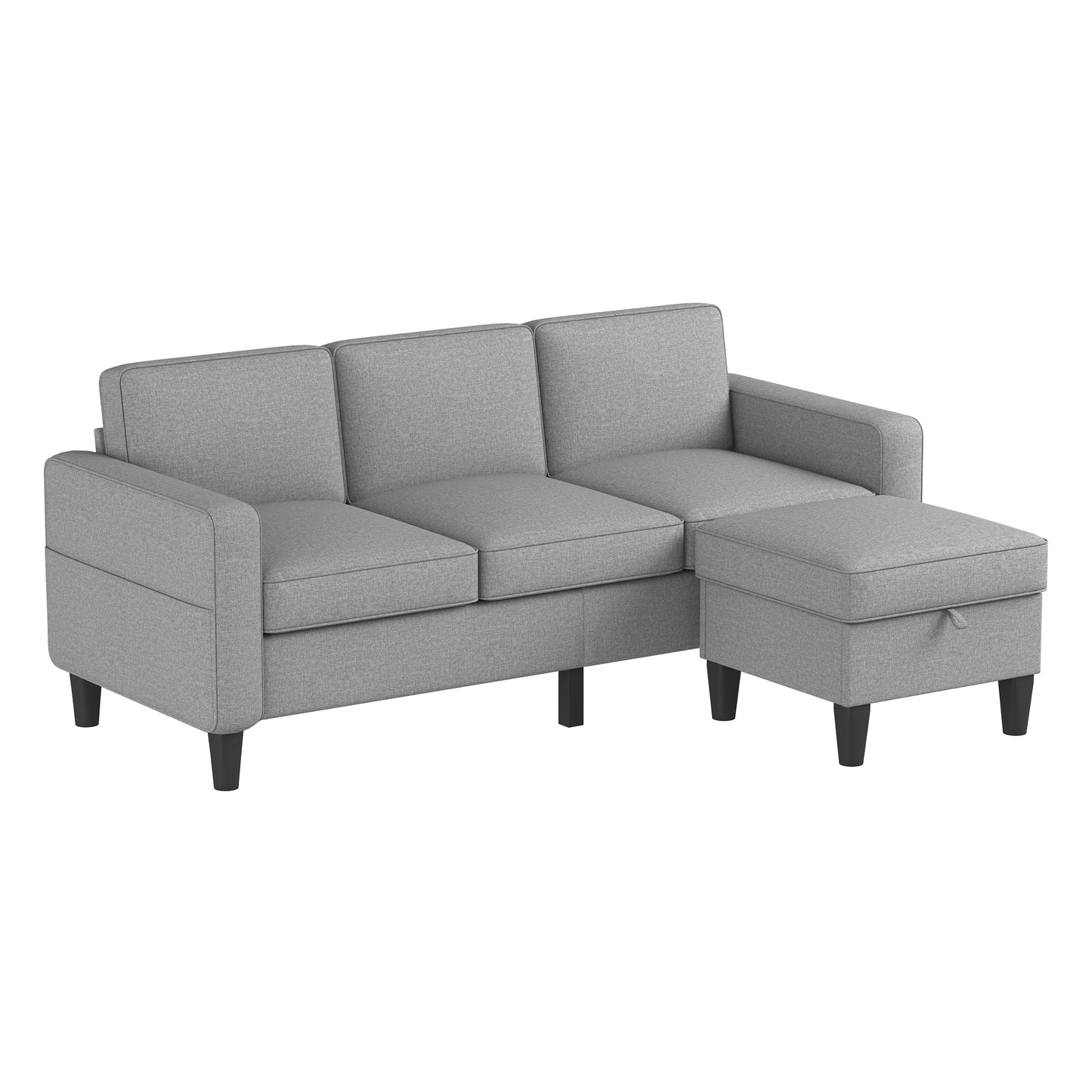 Best Choice Products Upholstered Sectional Sofa for Home, Apartment, Dorm, Bonus Room, Compact Spaces w/Chaise Lounge, 3-Seat, L-Shape Design, Reversible Ottoman Bench, 680lb Capacity - Light Gray