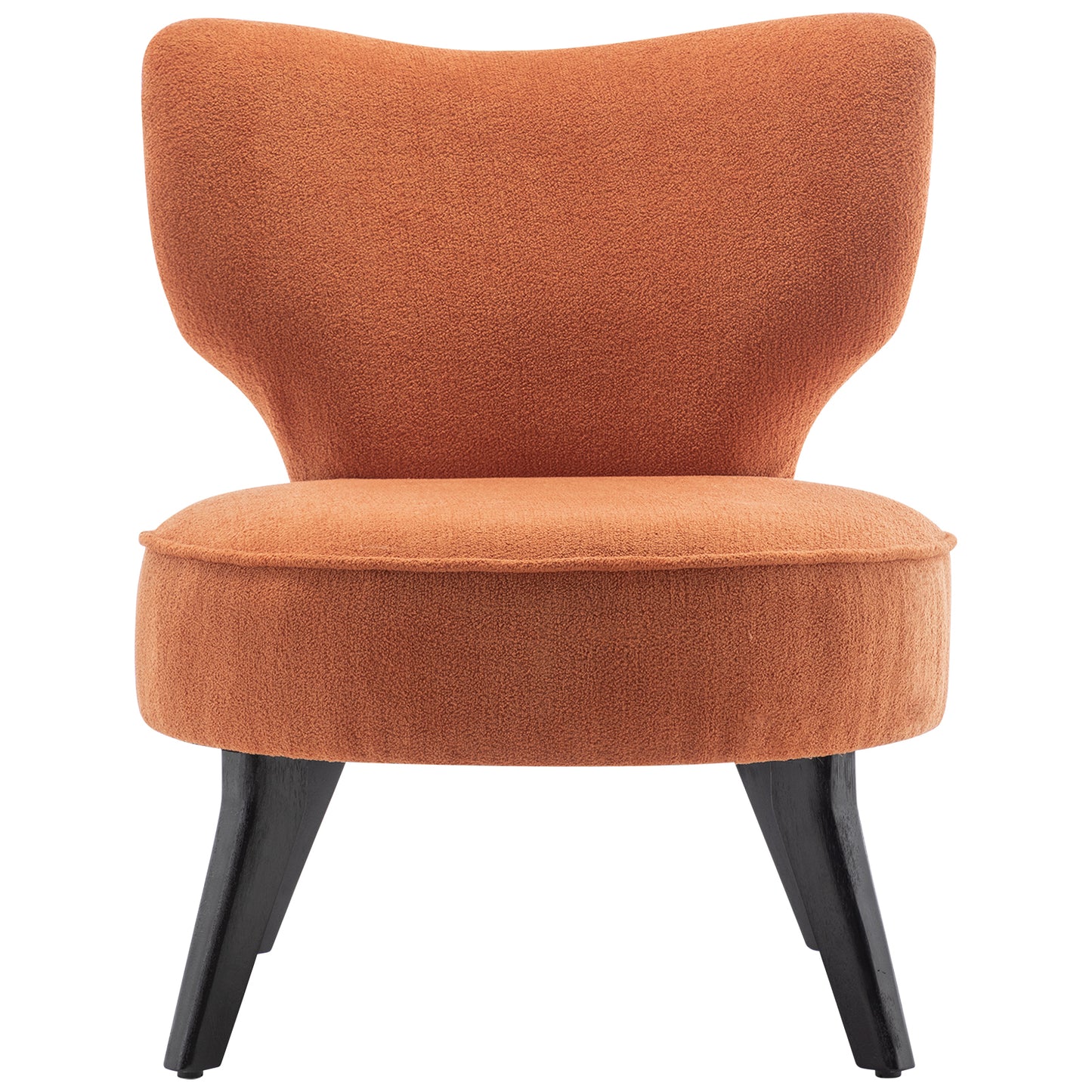 Teddy velvet Single accent chair, wooden legs, padded upholstery, High density foam, small modern armless chair, living room bedroom, ORANGE