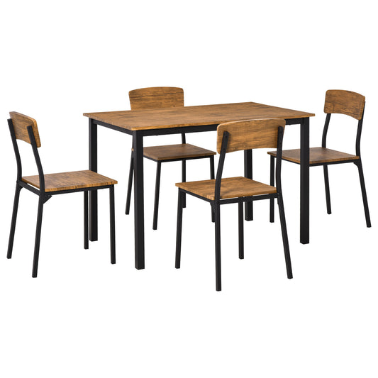 5 Piece Industrial Dining Table Set for 4, Rectangular Kitchen Table and Chairs, Dining Room Set for Small Space